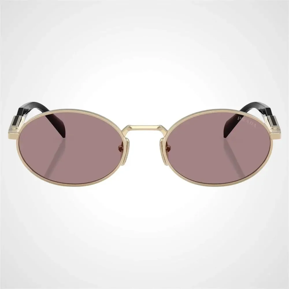 PRADA Sunglasses Gold Metal Oval Symbole Light Brown Purple Lens